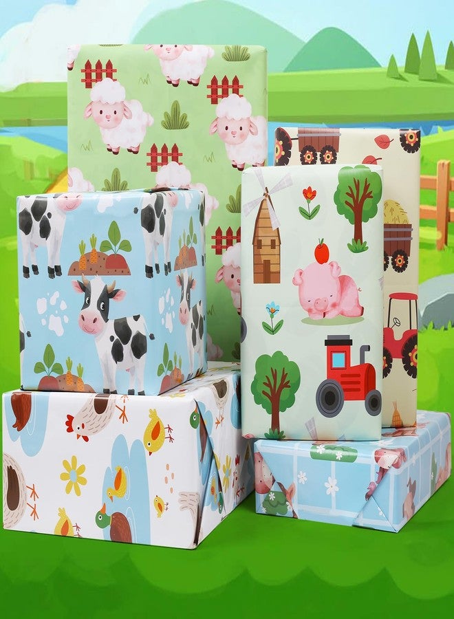 AirCool Farm Wrapping Paper Kids Boys Girls, Farm Animal Cow Pig Horse Duck Pets Tractor Wrapping Paper, 20 x 28 inches per Sheet, Folded Flat 12 Sheets Gift Paper for Baby Shower Birthday Party Supplies - Image 3
